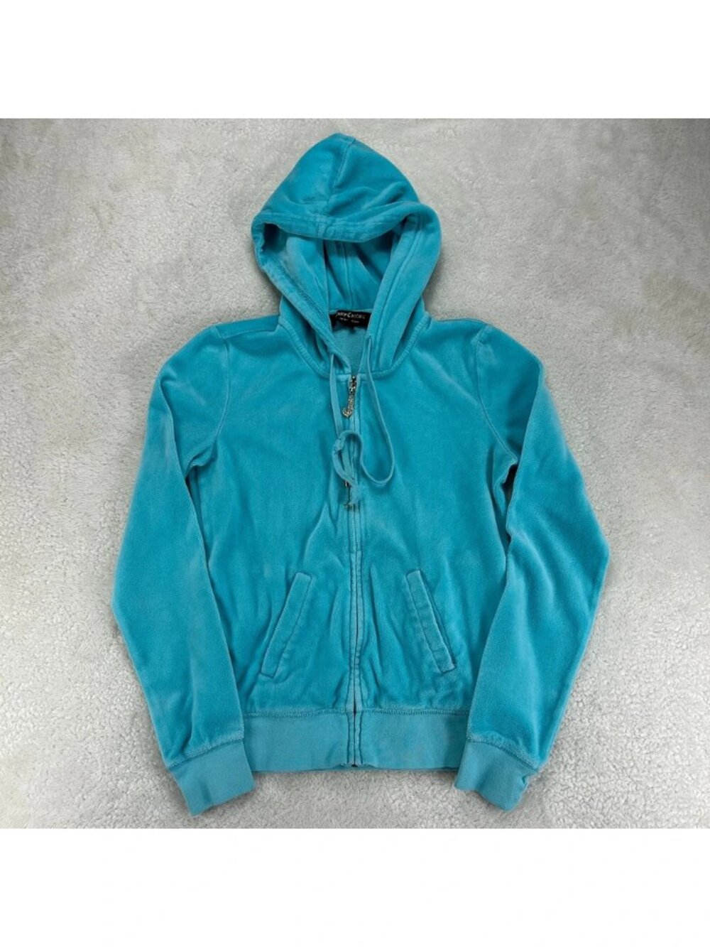 Juicy Couture Hoodie Womens XS Blue Velour Full-Zip Long Sleeve Outdoor “Read”